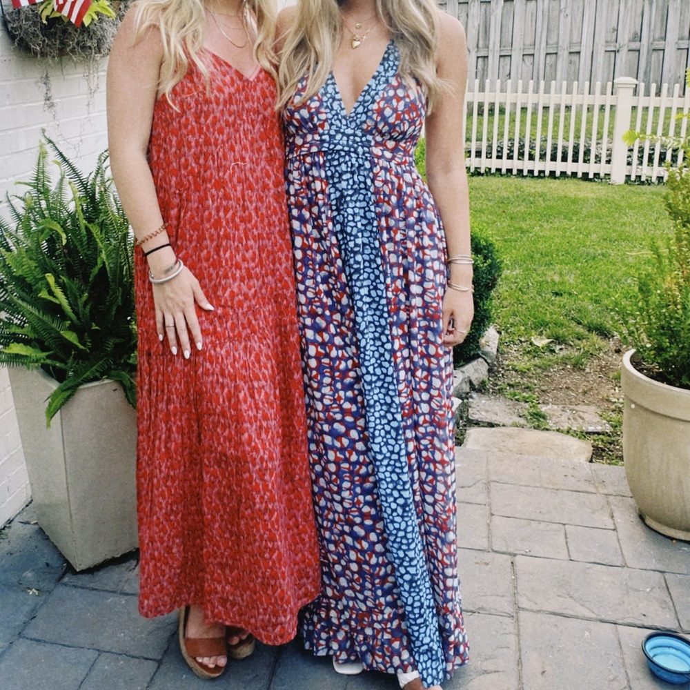 Boho Halter Maxi Dress in Blue and Red